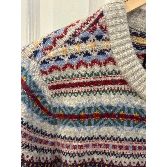 Abercrombie & Fitch Merino Wool Blend Fair Isle Sweater Grey Multi S - Picture 3 of 7